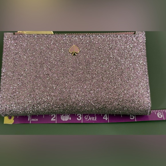 Kate Spade Burgess Court Small Slim Bifold Wallet Glitter Lilac Pink Purple - Picture 11 of 15